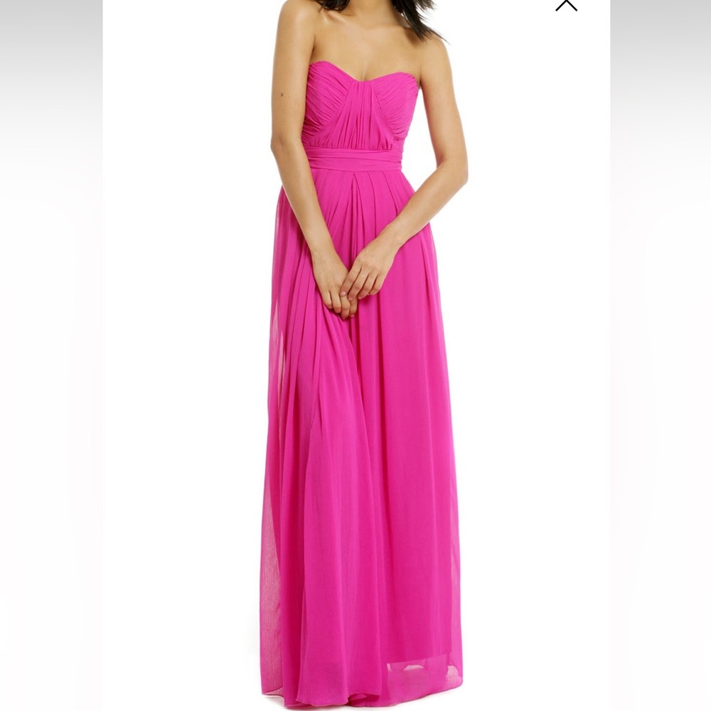 Badgley Mischka Strapless Fuchsia Pink Chiffon Evening Gown